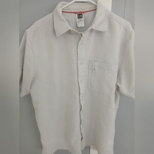 The North Face Men's Short Sleeve Button Up Shirt Gray Sz  L Front Zip Pocket FL